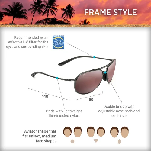 Vista 6 de Maui Jim Mens and Womens Alelele Bridge Polarized Aviator Sunglasses
