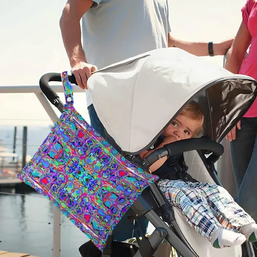 Vista 2 de visesunny Bolsa húmeda de estilo étnico con estampado de teñido anudado, 2 piezas, con bolsillos con cremallera, lavable, reutilizable, espaciosa