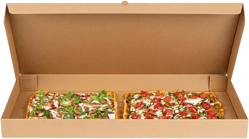 Vista 48 de Restaurantware - Cajas para pizza, 50 unidades, 14 x 7 x 1.5 pulgadas, embalaje de papel de cartón corrugado con bloqueo de pestañas, resistente a