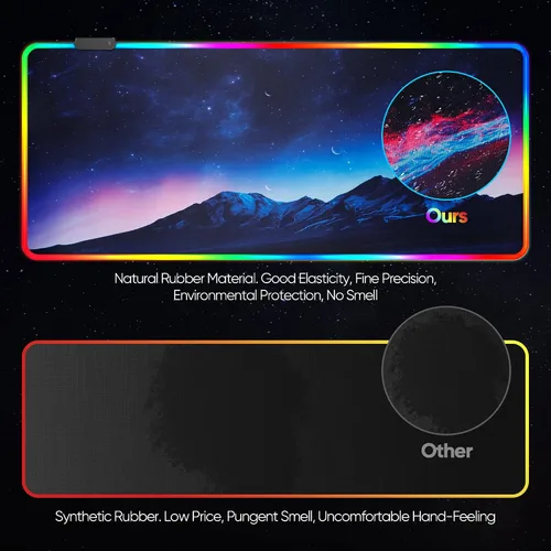 Vista 6 de Alfombrilla de mouse para juegos RGB, Galaxy Space extendida, grande, suave, con 14 modos de iluminación, alfombrilla impermeable para teclado
