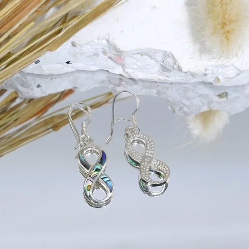 Vista 3 de Love Forever Infinity Symbol Abalone Shell .925 Pendientes de plata de ley 925, Concha