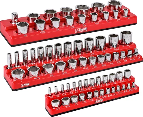 Vista 23 de ARES 70236 - Organizador magnético para 16 vasos SAE de 1/2 pulgada, para 15 vasos y 1 adaptador para vaso, mantiene tu caja de herramientas