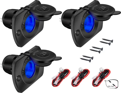 Vista 10 de DaierTek Enchufe de encendedor de cigarrillos de automóvil de 12 V hembra de 12 voltios de repuesto con LED azul impermeable para barco, scooter