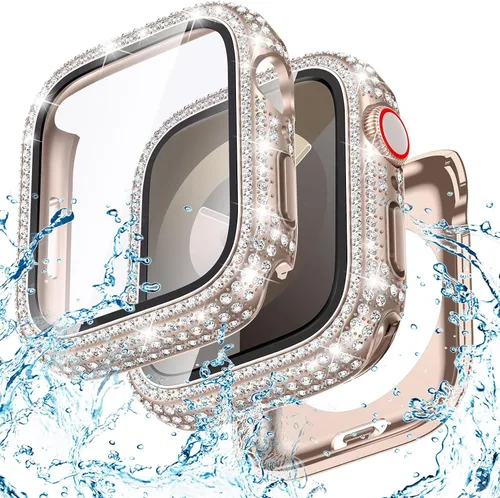 Vista 24 de Goton Funda de 40 mm impermeable con brillo para Apple Watch, protector de pantalla SE 3/2/1, Serie 6/5/4 de 40 mm, parachoques frontal de PC