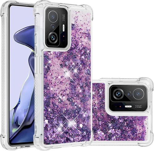 Vista 7 de Funda brillante con purpurina para Xiaomi 11T 5G, 11T Pro 5G, funda de arena movediza líquida de silicona suave TPU a prueba de golpes, funda