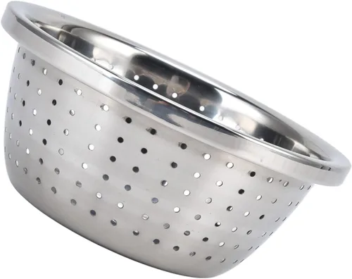 Vista 9 de Colador microporoso de acero inoxidable, cesta de lavado de verduras 304 Colador de cocina de acero inoxidable Escurridor de cuenco de metal