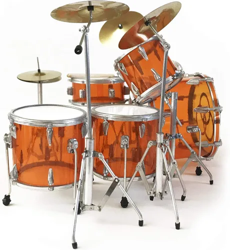 Vista 2 de FanMerch Kit de Batería Led Zeppelin, John Bonham, Tributo Vistalite Transparente Ámbar Mini Kit de Batería Réplica Coleccionable