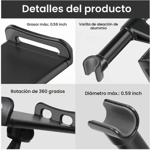 Vista 5 de Soporte para reposacabezas de automóvil, soporte giratorio ajustable de 360 grados, color negro