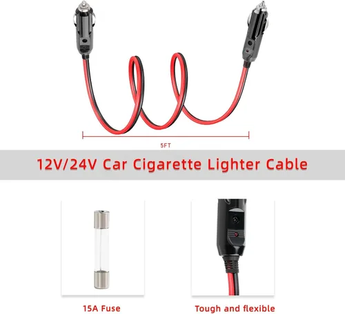 Vista 5 de ELFCULB Cable de encendedor de cigarrillos macho a macho, cable de extensión de enchufe de encendedor de cigarrillos de automóvil de 14 AWG 12 V