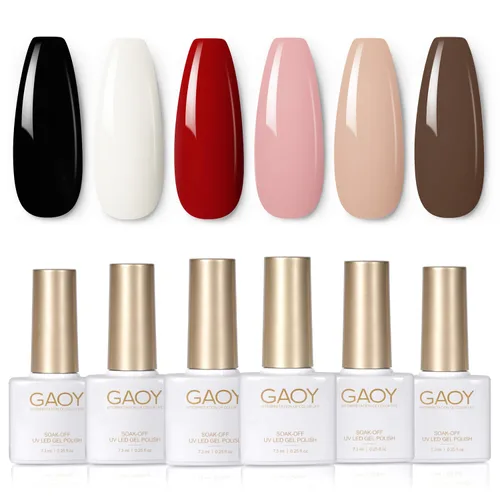 Vista 14 de GAOY - Juego de 6 esmaltes de uñas en gel de color rojo borgoña, incluido el kit de esmaltes en gel de color rojo vino cereza oscuro con luz