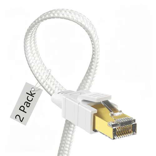 Vista 11 de Cable Ethernet Cat 8 de 1 pie, paquete de 10 unidades, multicolor, cable de conexión LAN trenzado de nailon de alta velocidad, cable plano de Negro