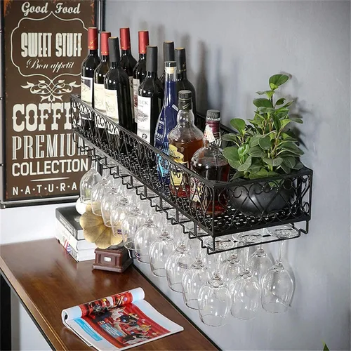 Vista 2 de LaseVe Estante para vinos, estantes de vino montados en la pared con 8 soportes para vidrio de vástago, estante de vino colgante industrial, estante