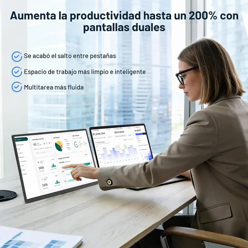 Vista 2 de Extensor de pantalla para portátil de 16", monitor portátil IPS Negro