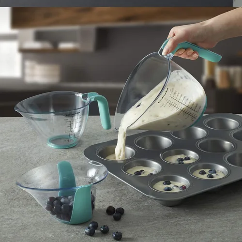 Vista 3 de KitchenAid KO298OSAQA - Jarras medidoras gourmet, juego de 3, azul turquesa