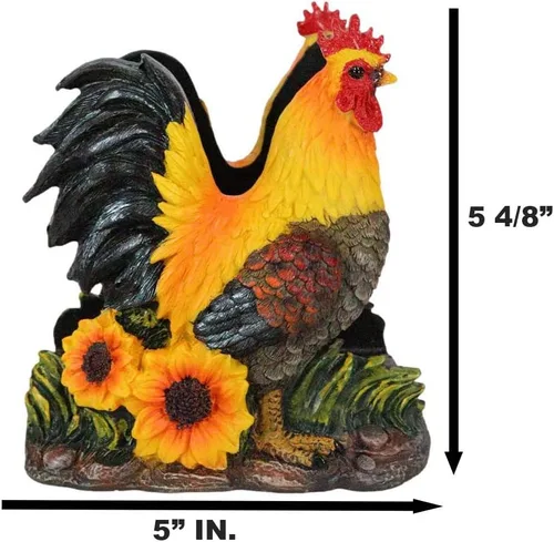 Vista 2 de Ebros Gift Farm Morning Crow Rooster - Servilletero para cena, 6 pulgadas de alto, mesa occidental rústica, centro de mesa decorativa de pollos