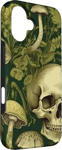 Vista 3 de iPhone 16 Skull Pattern Olive Green Mushroom Case