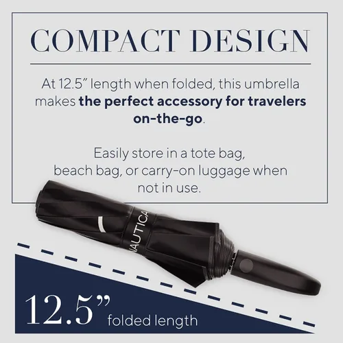 Vista 4 de Nautica Umbrella for Travel - Auto Open Compact Lightweight Folding - Best Windproof Umbrellas for Rain Sun Wind Protection Small Automatic