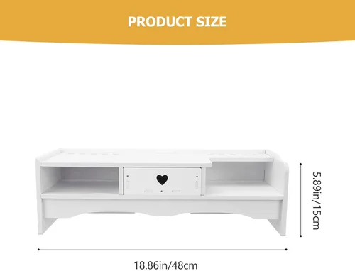 Vista 2 de Elevador de monitor de computadora de estilo con cajón de almacenamiento, soporte elevado compacto para escritorio de oficina, estante de tableta