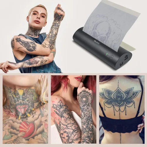 Vista 2 de VLOXO Impresora de plantillas de tatuaje inalámbrica, fotocopiadora portátil de transferencia térmica de tatuajes, impresora de tatuajes recargable