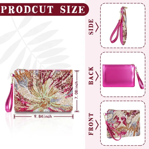 Vista 2 de ER.Roulour Bolso de paja de verano para mujer, bordado floral, bolso de mano de paja tejido para playa, fiesta, boda