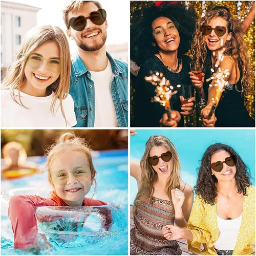 Vista 51 de Lentes de sol con forma de corazón, 2 pares de lentes de sol en forma de corazón, gafas de sol rave para mujeres, regalos de fiesta