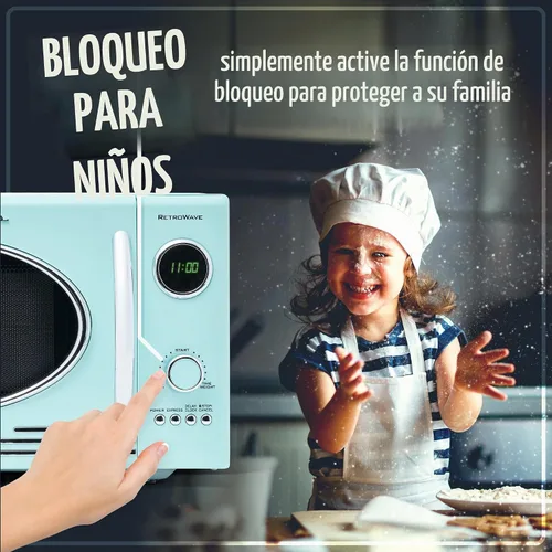 Vista 4 de Nostalgia Retro - Horno de microondas para encimera de 0.9 pies cúbicos, 800 vatios con pantalla digital LED, traba para niños, interior fácil