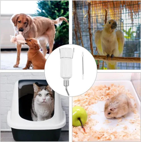 Vista 2 de Angoily Botella de agua colgante de 2.75 onzas, dispensador automático de agua para mascotas para animales pequeños, conejo, gato, pájaro