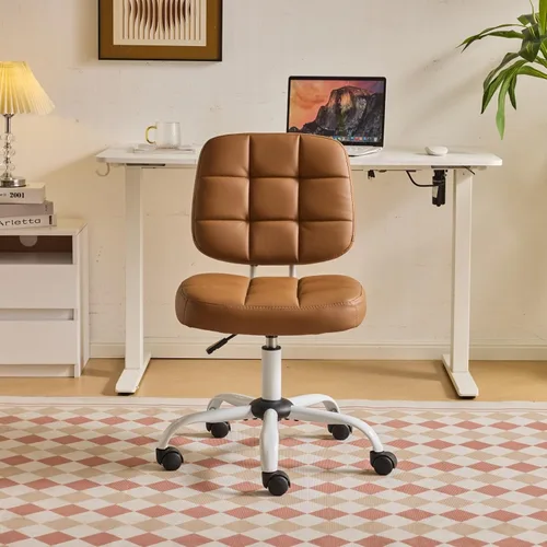 Vista 10 de VINGLI Silla de escritorio compacta y pequeña, linda silla sin brazos con ruedas, silla de tocador con respaldo bajo, silla de tarea ajustable