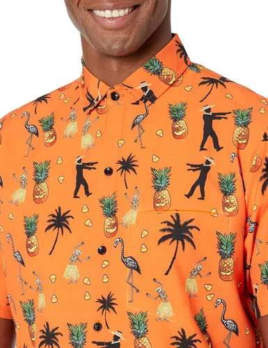 Vista 5 de Funny Guy Mugs Men's Hawaiian Print Button Down Short Sleeve Shirt
