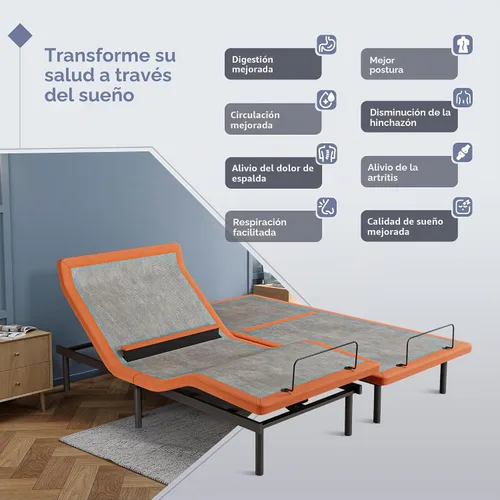 Vista 4 de ESHINE Marco de cama ajustable + colchón híbrido de 14 pulgadas, soporte lumbar, inclinación de almohada para la cabeza, control de aplicación