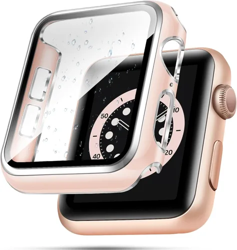 Vista 11 de top4cus Carcasa de 38mm compatible con Apple Watch, con protector de pantalla de vidrio templado incorporado, cubierta de PC para iWatch Series