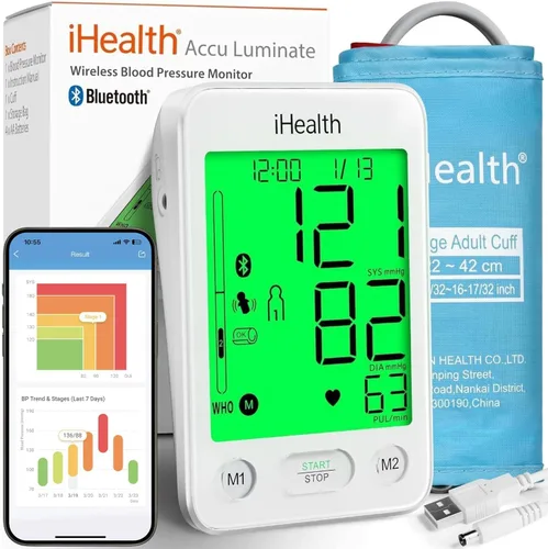 Vista 9 de iHealth Accu Monitor de presión arterial – Pantalla LCD grande de 4.5", clínicamente precisa, alerta de latidos cardíacos irregulares, detección