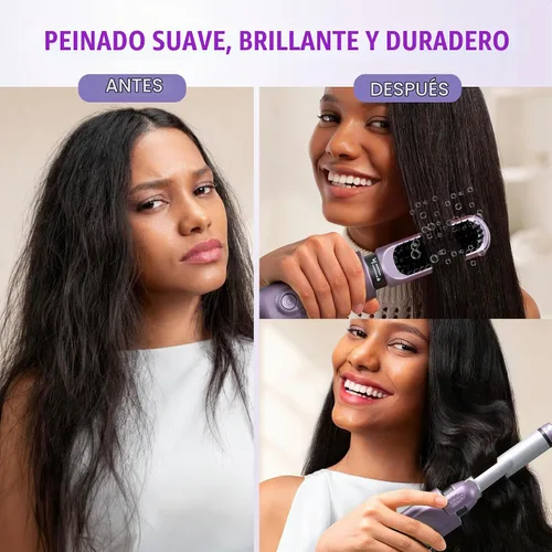 Vista 8 de Rizador de pelo inalámbrico 2 en 1, herramientas de pelo recargables de tamaño de viaje, cepillo alisador de pelo inalámbrico intercambiable