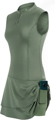 Vista 2 de JACK SMITH Vestidos deportivos para mujer con pantalones cortos, sin mangas, para golf, tenis, bolsillos