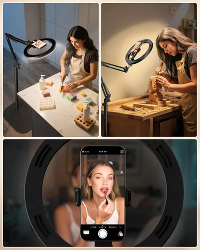Vista 3 de LUXSURE Tripod for iPhone with Light,71" Overhead Phone Mount with Phone Holder,Adjustable Ring Light with Stand and iPhone Tripod for Video