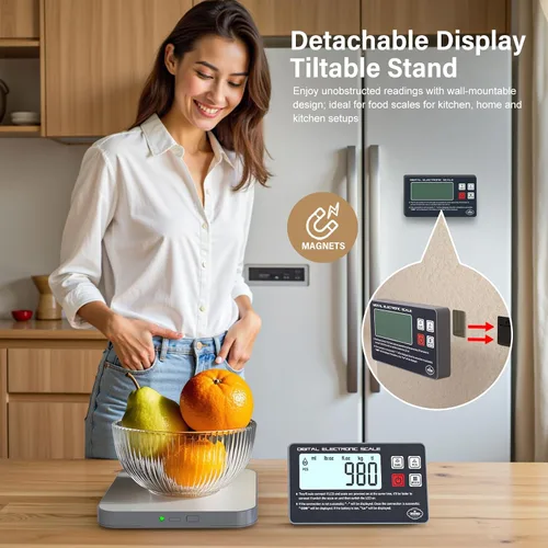 Vista 4 de Báscula Digital Recargable para Alimentos de Cocina - Pantalla Desmontable Báscula Electrónica de Peso para Hacer Pan y Preparar Café, Plataforma
