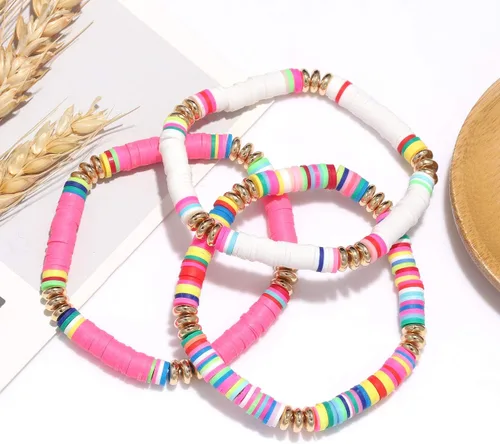Vista 59 de Surfer Heishi - Pulseras apilables para mujer, apilables, de vinilo arcoíris, disco de arcilla, pulseras elásticas para la amistad, joyería bohemia