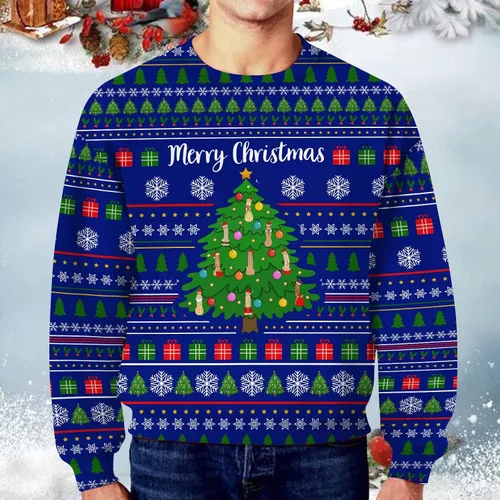 Vista 4 de Sudadera de invierno con estampado navideño para hombre, suéter colorido, suéter feo de Navidad, suéteres ligeros para hombres