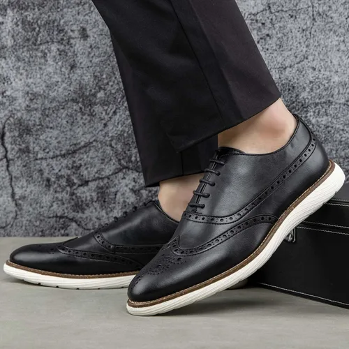 Vista 5 de JITAI Zapatos Oxford para hombre, zapatos de vestir con cordones y punta de ala, zapatos de moda ligeros para hombre.