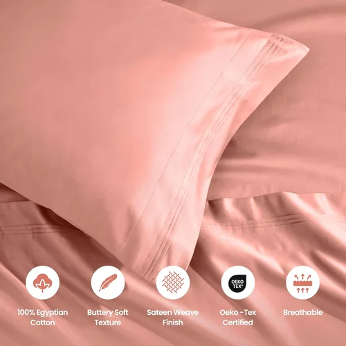 Vista 3 de Superior Juego de funda de almohada de algodón egipcio de 1500 hilos, color rosa empolvado