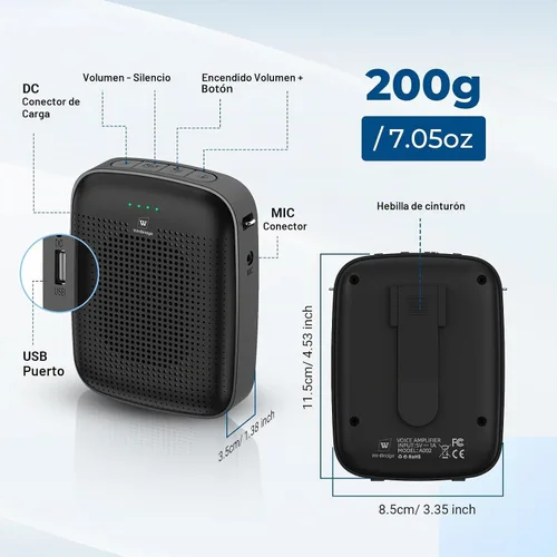 Vista 5 de Amplificador de voz inalámbrico de 15 W con micrófono de auriculares