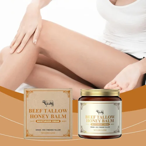 Vista 8 de Sarga de carne batida alimentada con pasto y bálsamo de miel para la piel, hidratante facial y corporal nutritiva, crema orgánica natural