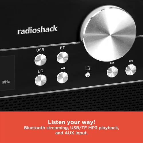 Vista 5 de RadioShack Radio vintage de 2 bandas AM/FM con función Bluetooth y puertos USB/TF (blanco)