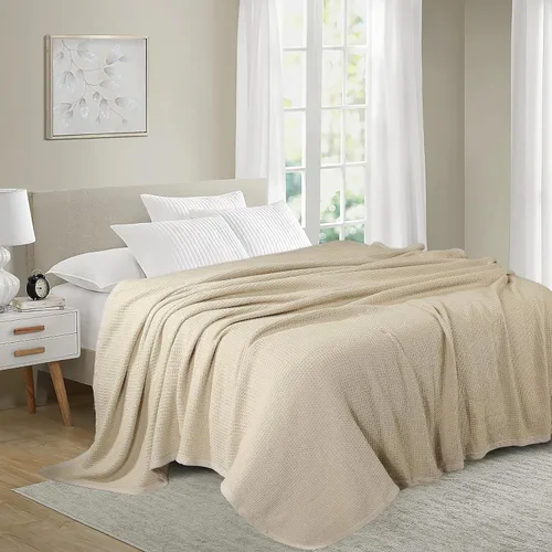 Vista 4 de Cobija TreeWool liviana de algodón, de cuidado fácil, suave, cómoda y cálida (king size, 90 x 108 pulgadas, tejido reticular)