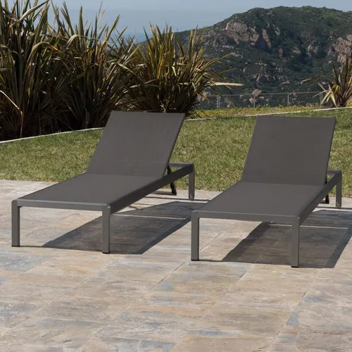 Vista 2 de Christopher Knight Home Cape Coral - Tumbonas de aluminio para exteriores con asiento de malla, juego de 2 piezas, gris y gris oscuro