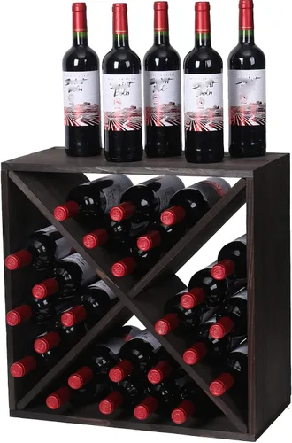 Vista 2 de Estante para vino de madera apilable de almacenamiento rústico estilo retro cubo de 24 botellas de madera para vino (marrón oscuro)