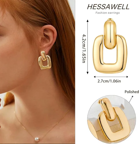Vista 2 de Aretes colgantes de aro dorados y plateados para mujeres y niñas, aretes retro de múltiples estilos, joyería para regalo de fiesta de cumpleaños
