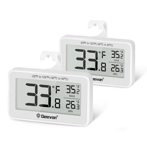Vista 11 de Geevon Refrigerator Thermometer Digital Fridge Thermometer IP65 Waterproof with Large LCD Display,Max/Min Record Function,Magnetic Back,for