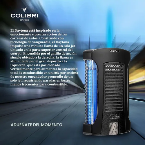 Vista 3 de Colibri Daytona - Encendedor de butano resistente al viento: llama ajustable, encendedor de puros recargable de un solo chorro, diseño ergonómico