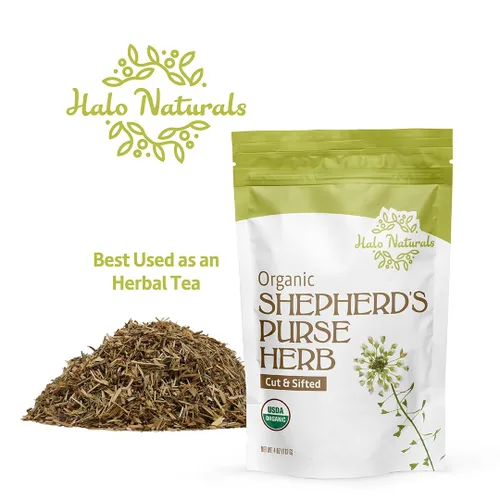 Vista 5 de Halo Naturals Bolso de pastor orgánico cortado y tamizado con hierbas, 4 onzas (Capsella bursa pastoris) certificado por USDA, bolsa resellable